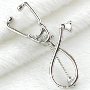Petite Stethoscope Brooch Silver Pin Nurse